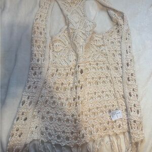 Cream Crochet Fringe Vest